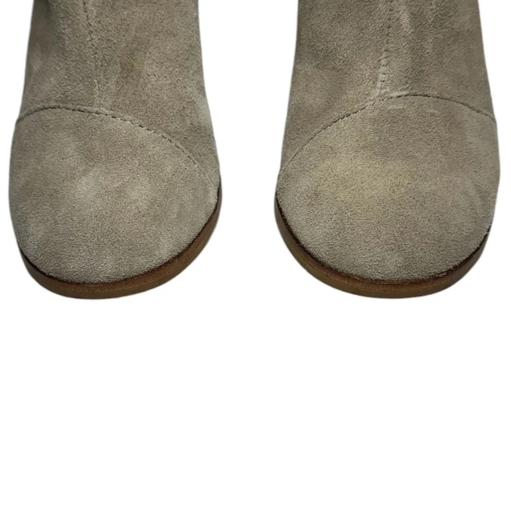 TOMS Lunata Gray Suede Stacked Block Heel Side Zip w/ Tassel Booties Size 7